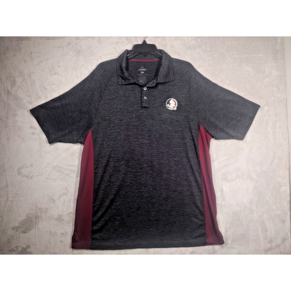Colosseum FSU Mens Polo Size XL Dark Gray & Red Logo Florida State Seminoles